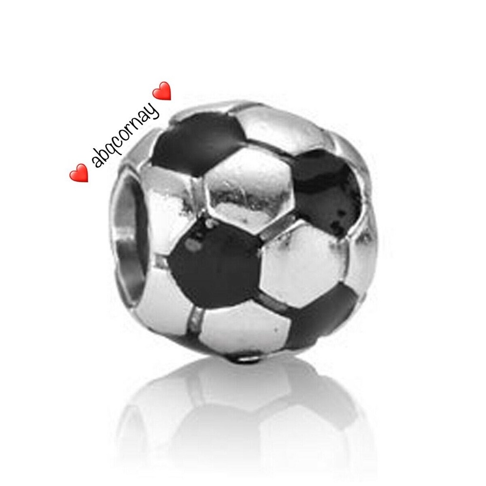EUC Pandora 790406 Football (Soccer Ball) w/ Black Enamel Bead/Charm